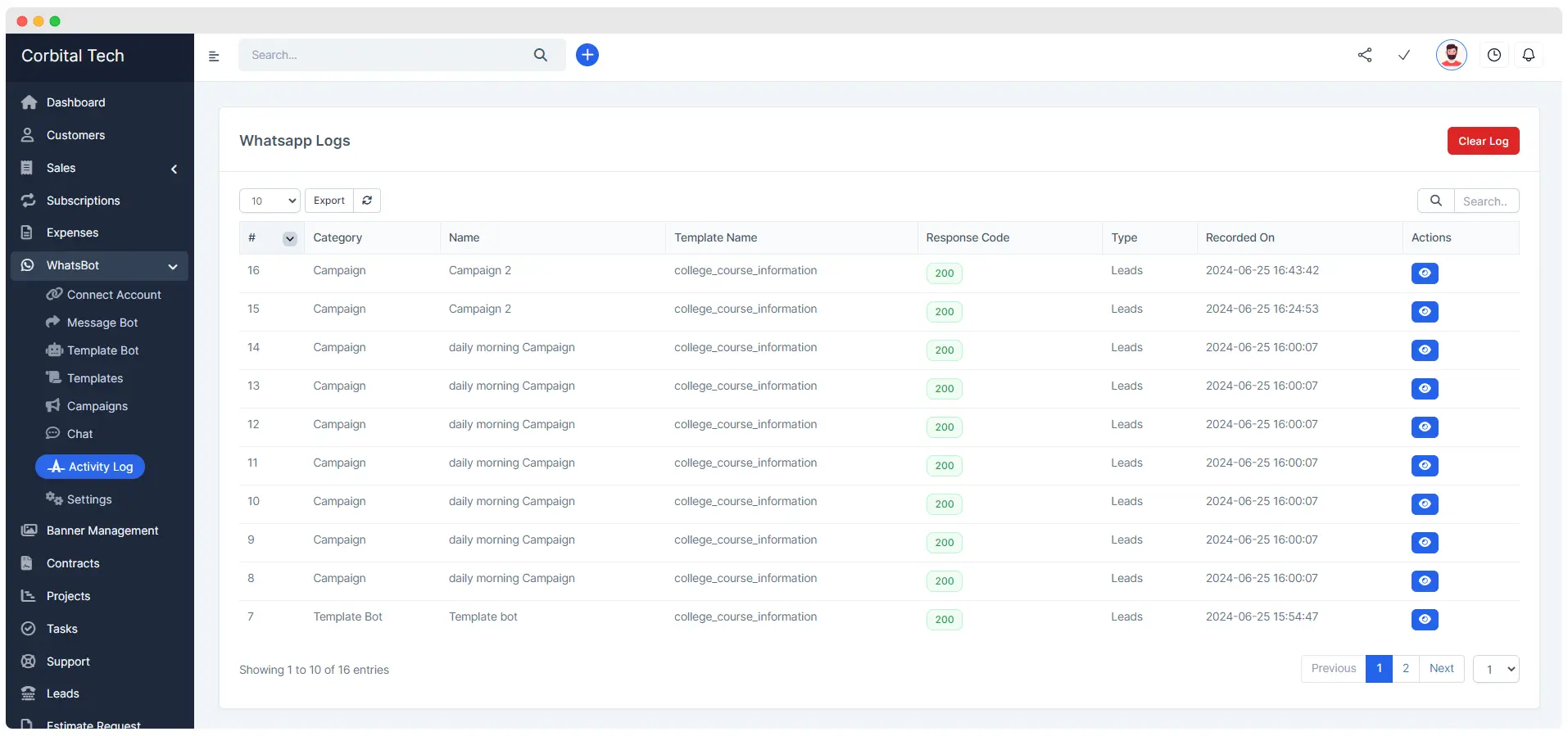 BIZCORE Activity Log