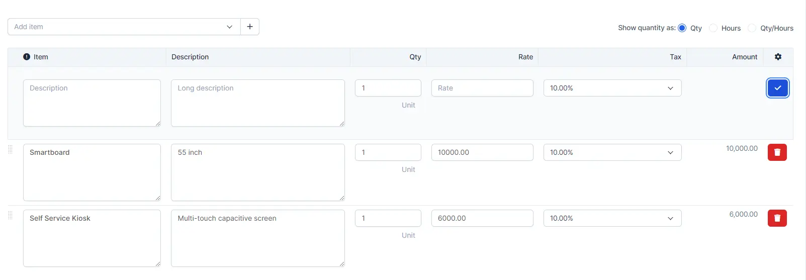 BIZCORE Manage Items and Pricing