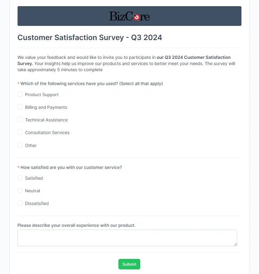 BIZCORE Survey Creation 2