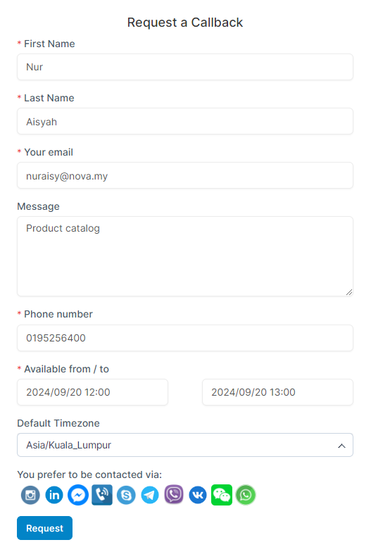 Request Callback Form