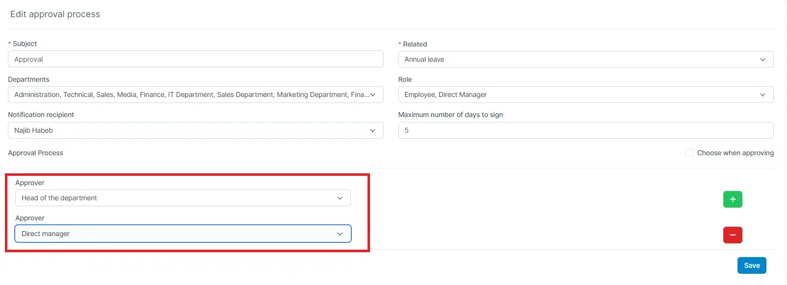 BIZCORE Hierearchical Approval Process