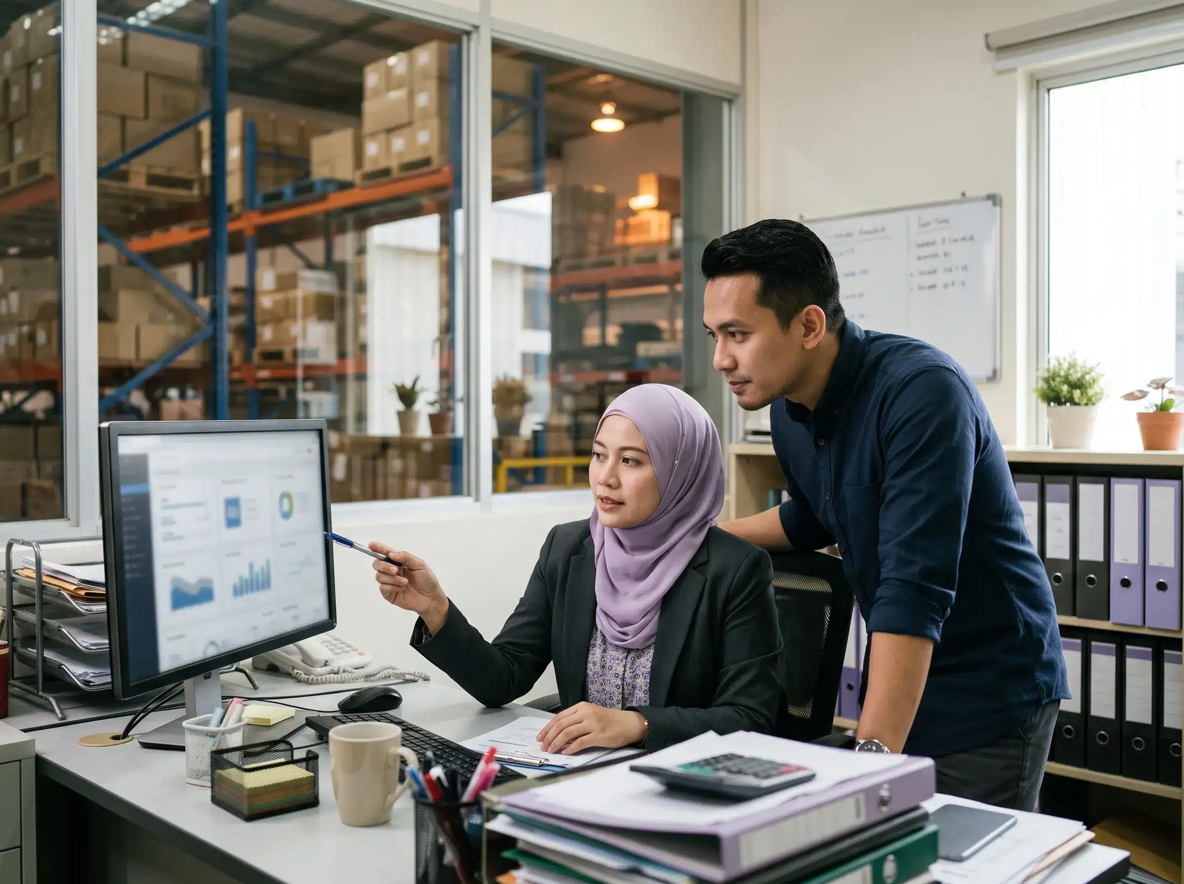 Stock management system for SMEs dashboard review by a Malaysian business owner and operations manager