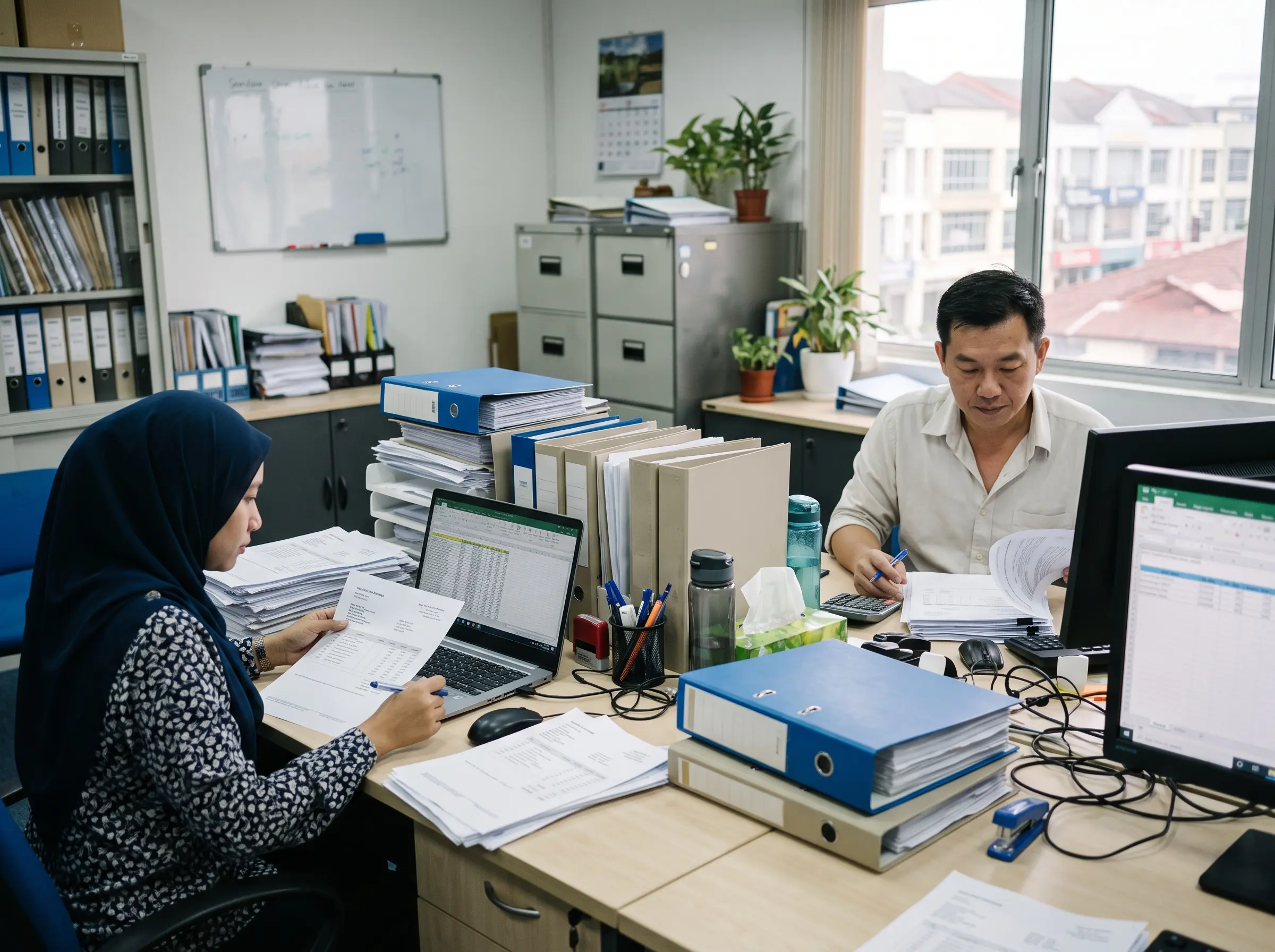 ERP vs accounting software discussion by a Malaysian SME finance team reviewing business records