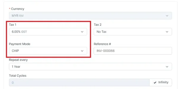 BIZCORE Payment Mode and Tax Management